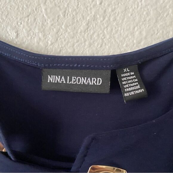 Nina Leonard Swing Dress With Pockets Gold Embellished Navy Blue Size XL - Picture 3 of 3